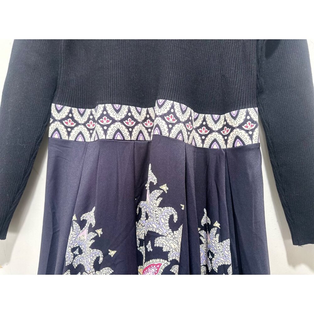 Dalia Macphee Paisley Long Maxi Dress Womens XL Black Fit Flare Mock Neck Flowy - Picture 11 of 16